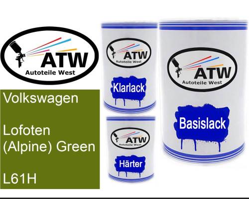 Volkswagen, Lofoten (Alpine) Green, L61H: 500ml Lackdose + 500ml Klarlack + 250ml Härter - Set, von ATW Autoteile West.